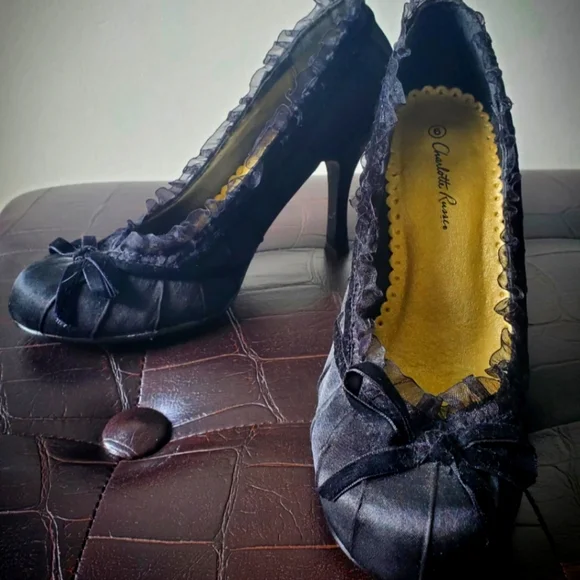 Charlotte Russe heels, black and lace, size